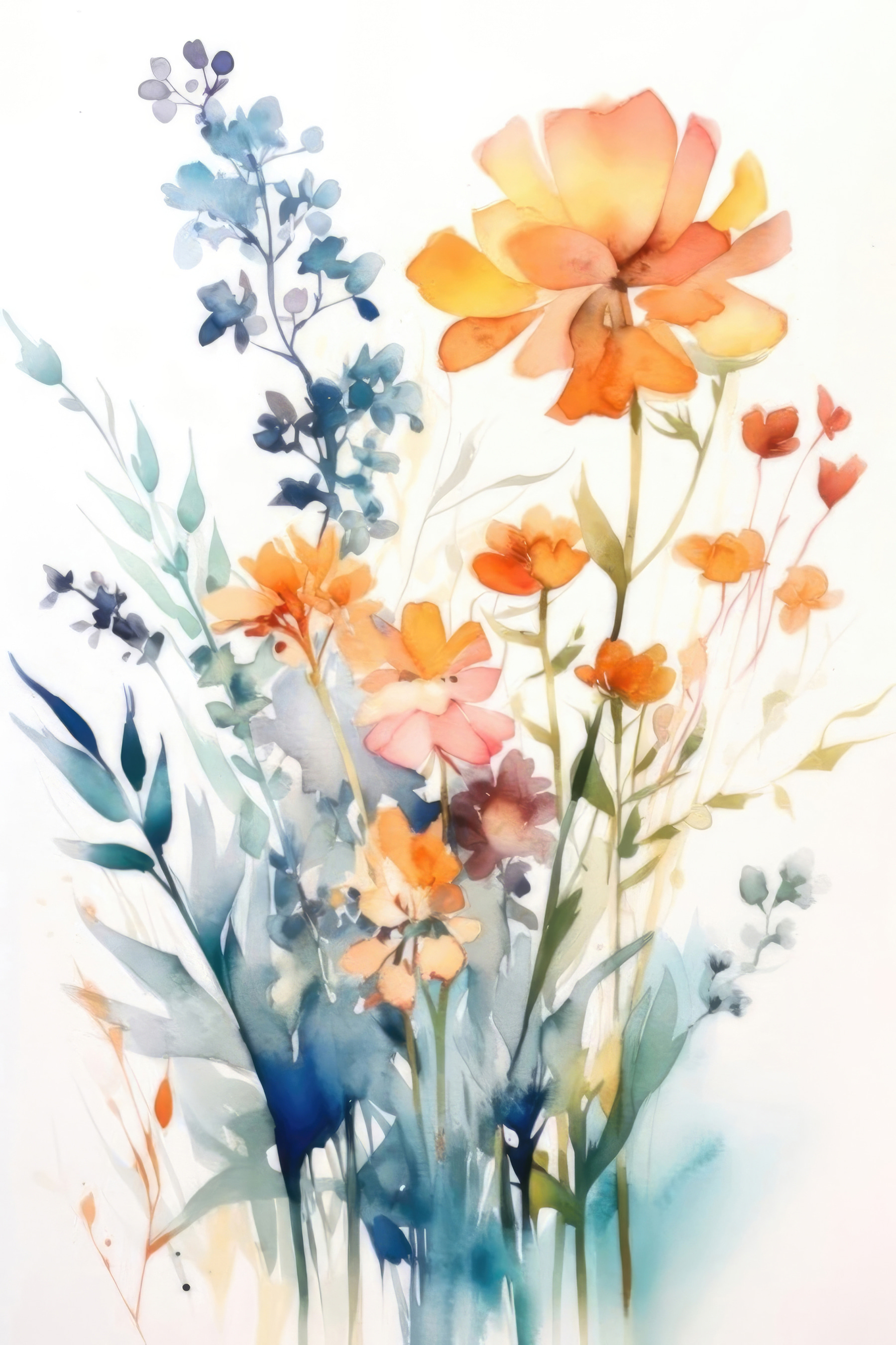 A painting of flowers and leaves