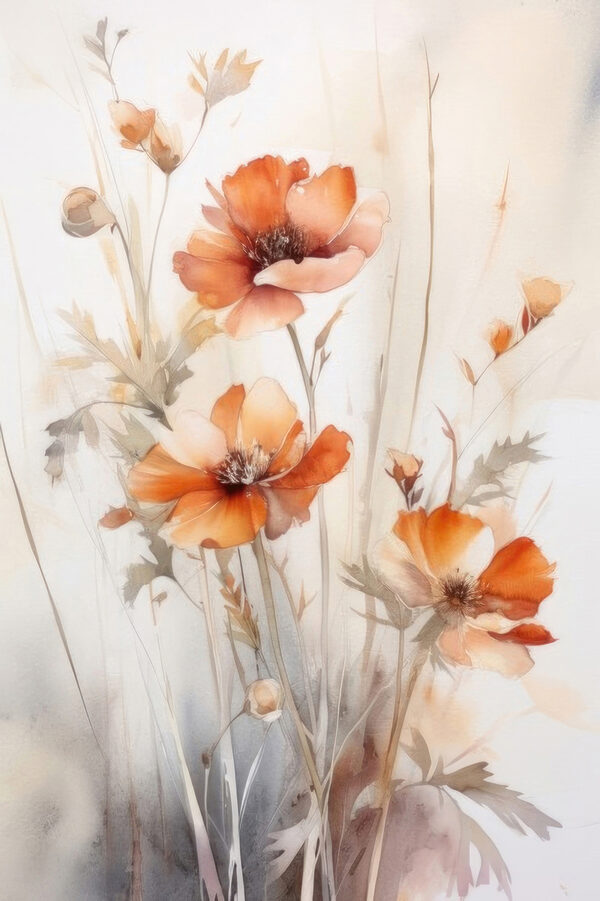 A painting of orange flowers A painting of orange flowers