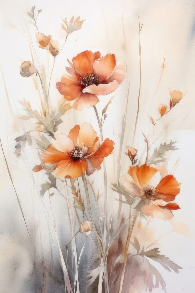 A painting of orange flowers A painting of orange flowers
