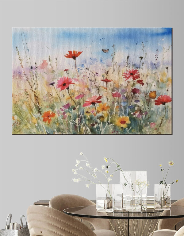 Cuadros Una acuarela de flores y una mariposa