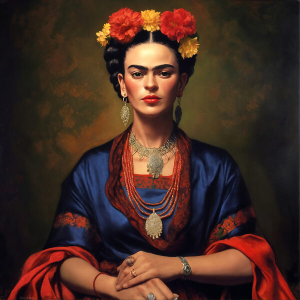 A painting of a woman with flowers in her hair