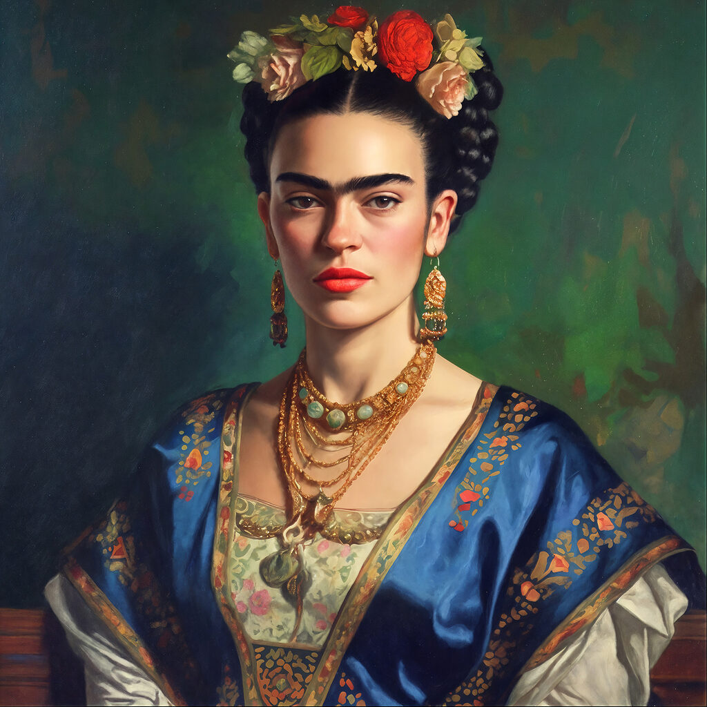 A painting of a woman with flowers in her hair