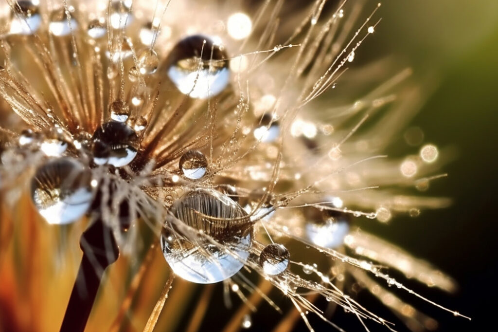 Water droplets on a dandelion flower