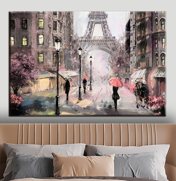 Cuadros A painting of people walking with umbrellas in a city (SKU: s33719) Cuadros A painting of people walking with umbrellas in a city (SKU: s33719)