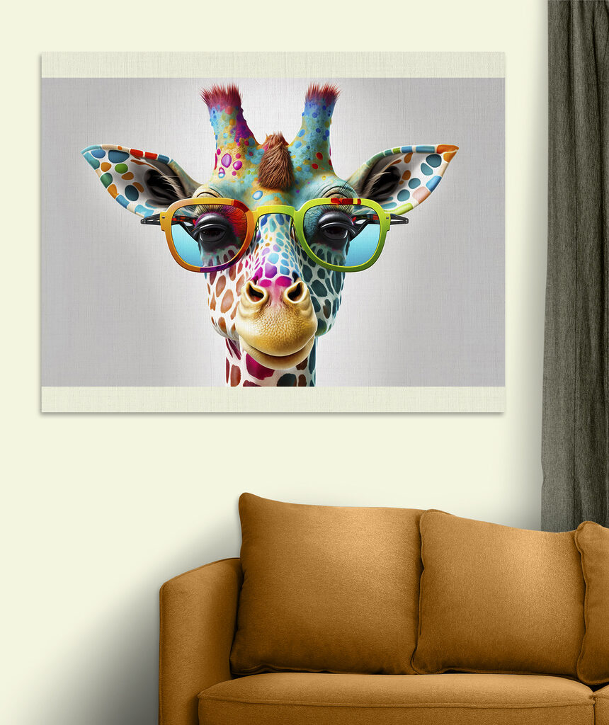 A giraffe wearing glasses
