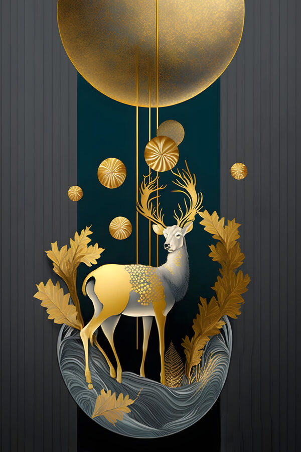 Elegant deer amidst metallic foliage