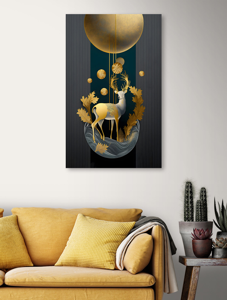 Elegant deer amidst metallic foliage