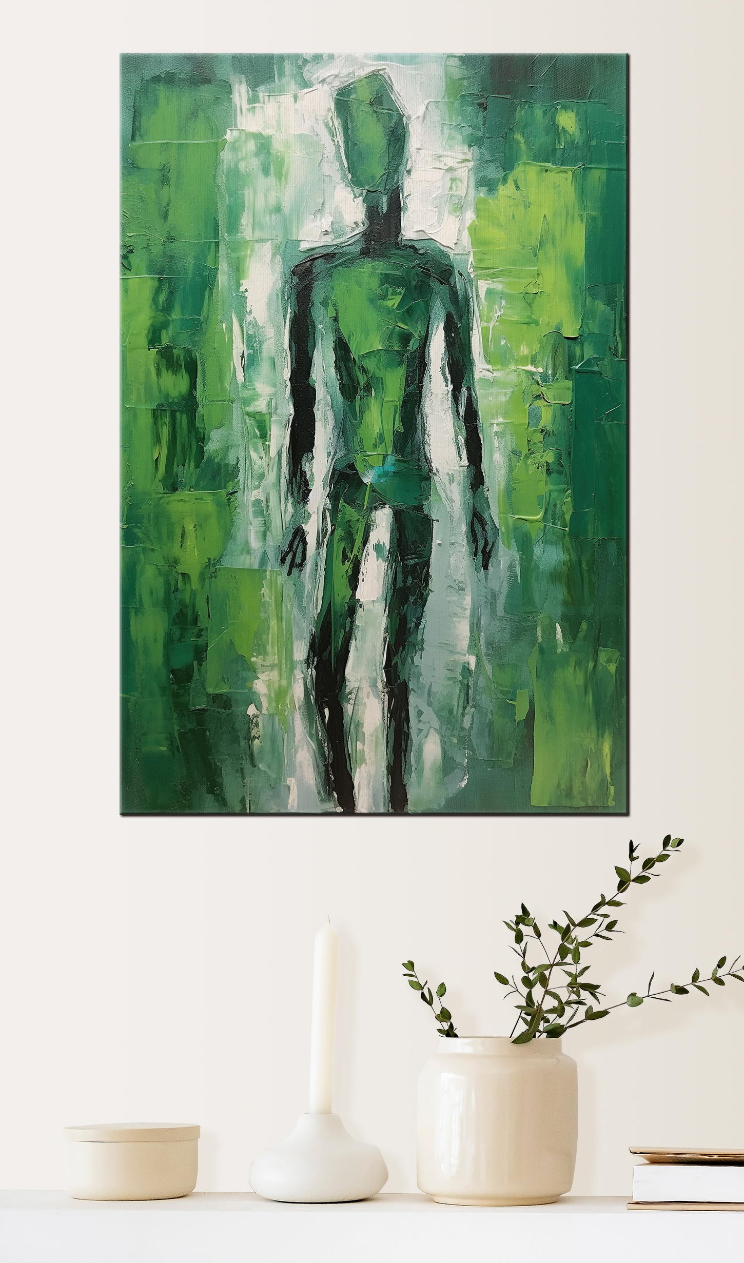 A painting of a man in green A painting of a man in green