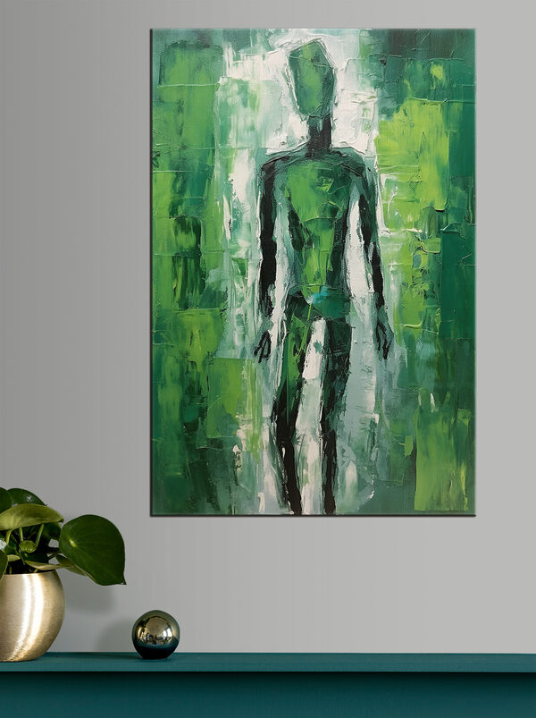 A painting of a man in green A painting of a man in green