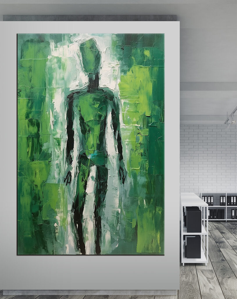A painting of a man in green A painting of a man in green