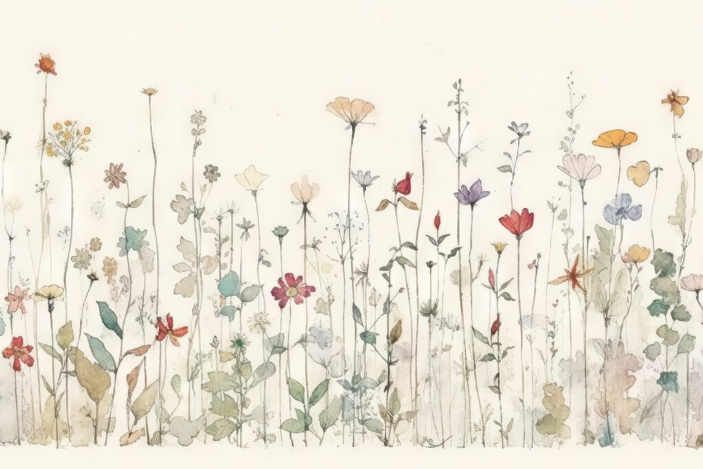 A drawing of flowers and plants