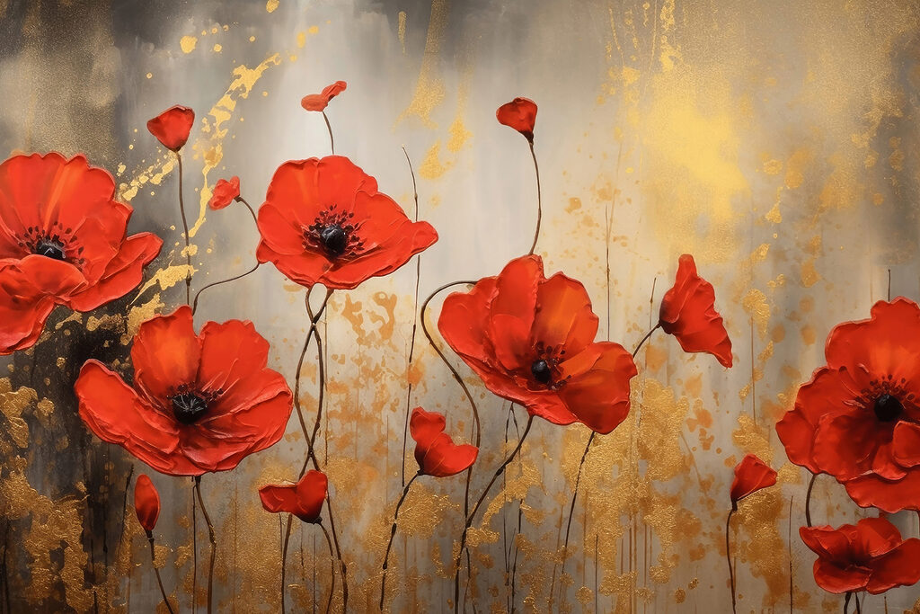 A painting of red flowers A painting of red flowers