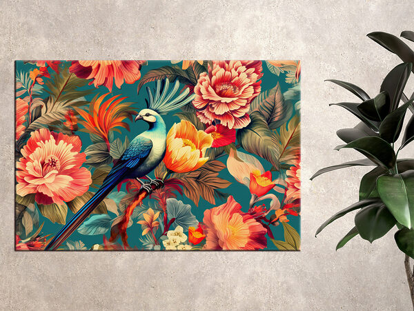 Cuadros Un pájaro en una rama rodeado de flores (SKU: s34489) Cuadros Cuadros Un pájaro en una rama rodeado de flores (SKU: s34489)
