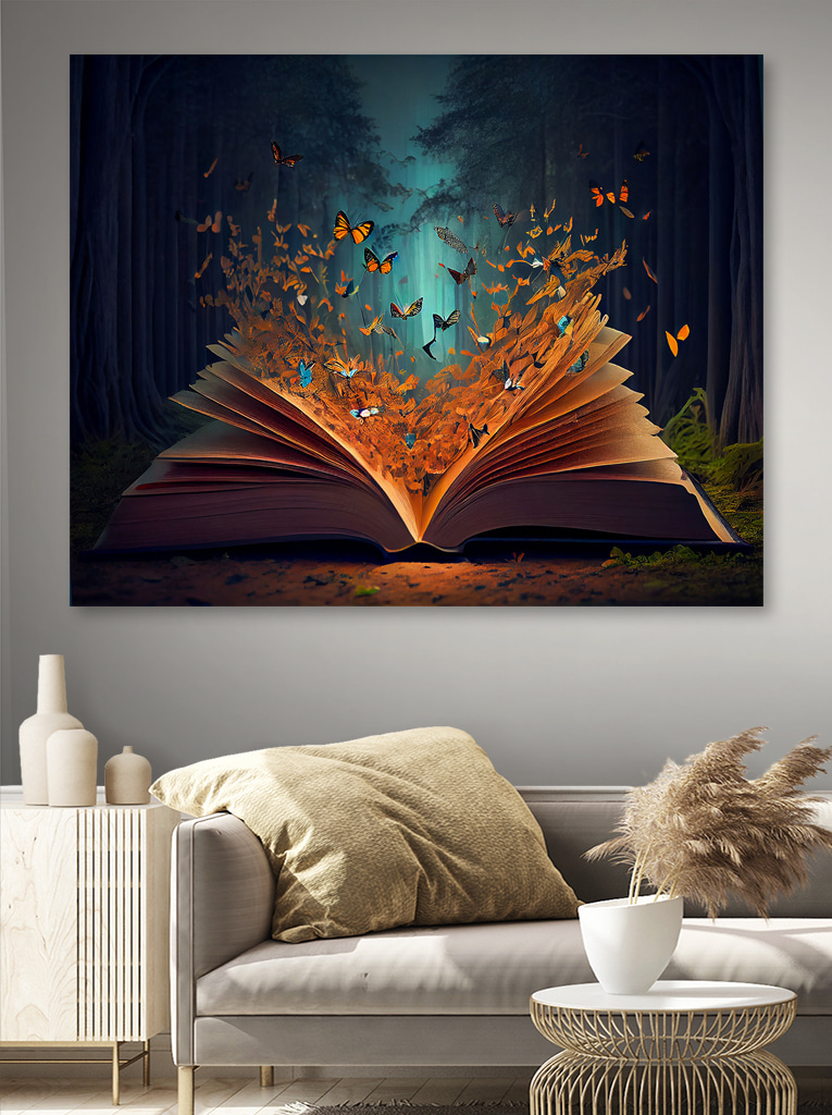 A book with butterflies coming out of it