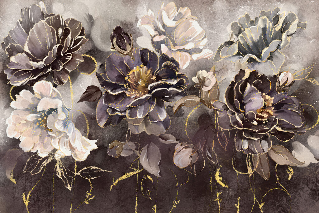 A painting of flowers on a wall A painting of flowers on a wall