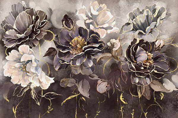 A painting of flowers on a wall A painting of flowers on a wall