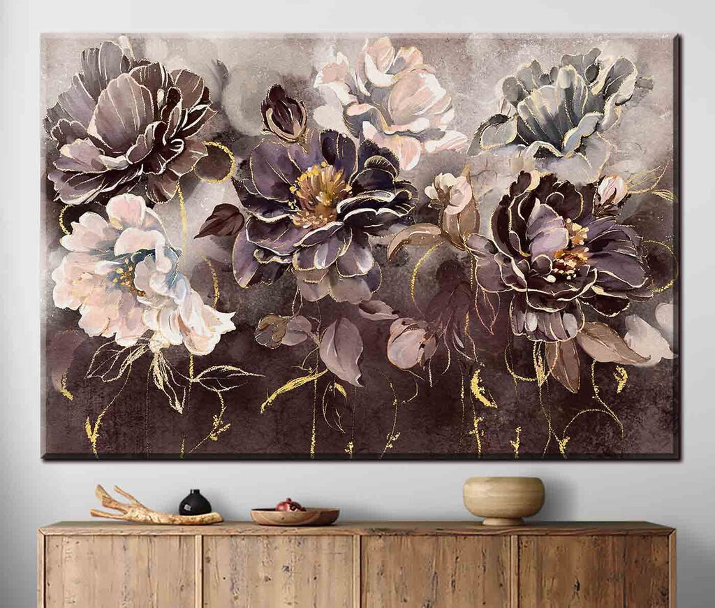 A painting of flowers on a wall A painting of flowers on a wall