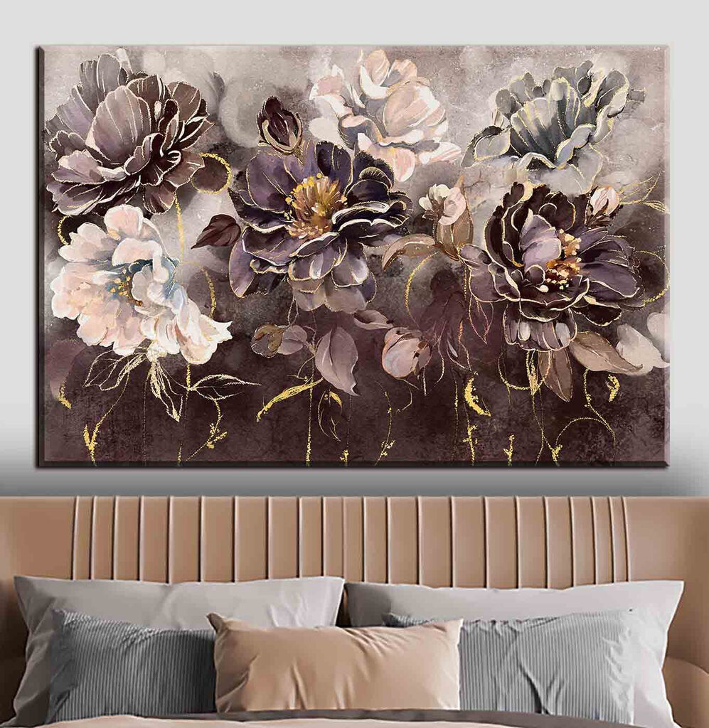 A painting of flowers on a wall A painting of flowers on a wall