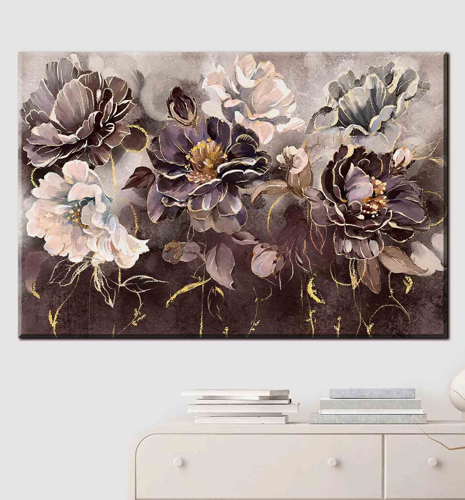 A painting of flowers on a wall A painting of flowers on a wall