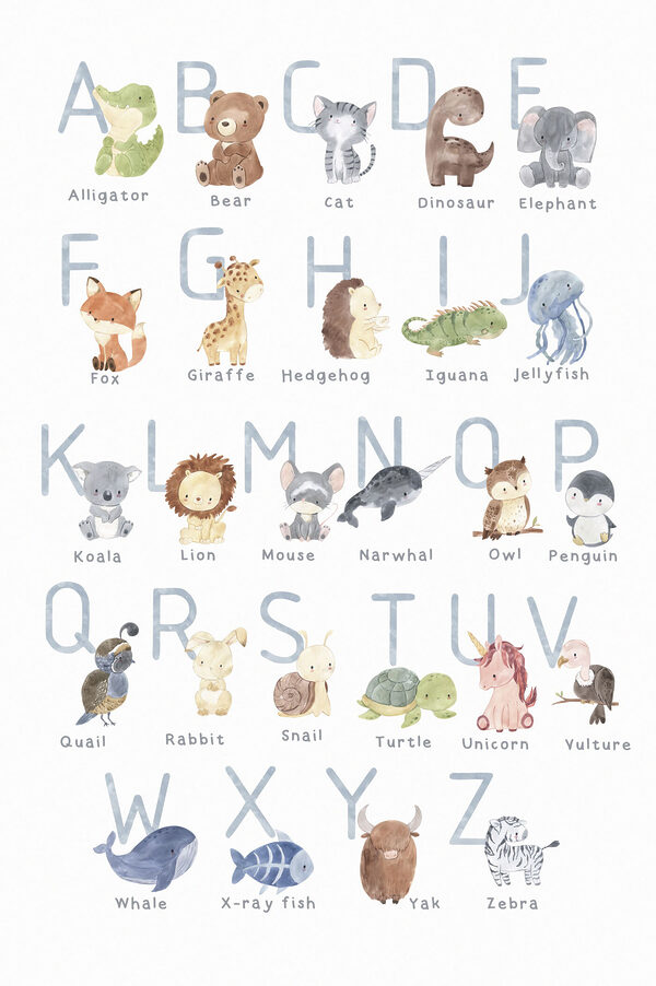 A poster with animals and letters
