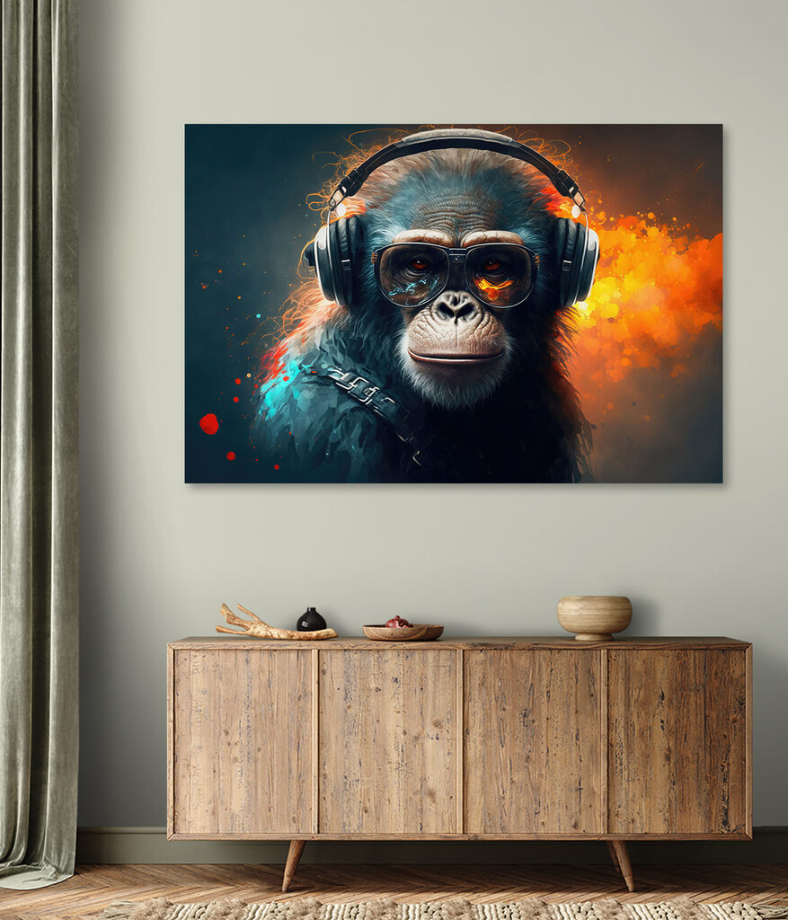 A monkey wearing headphones and sunglasses A monkey wearing headphones and sunglasses