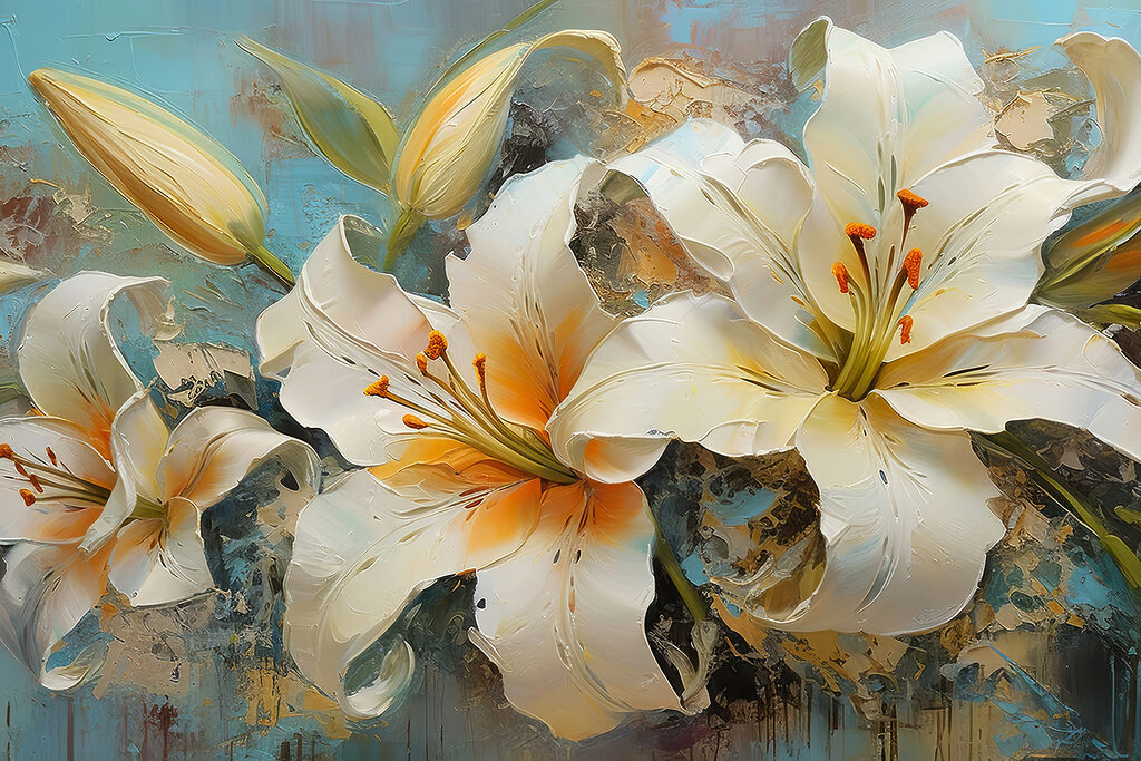A painting of white flowers