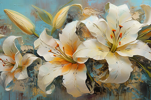 A painting of white flowers