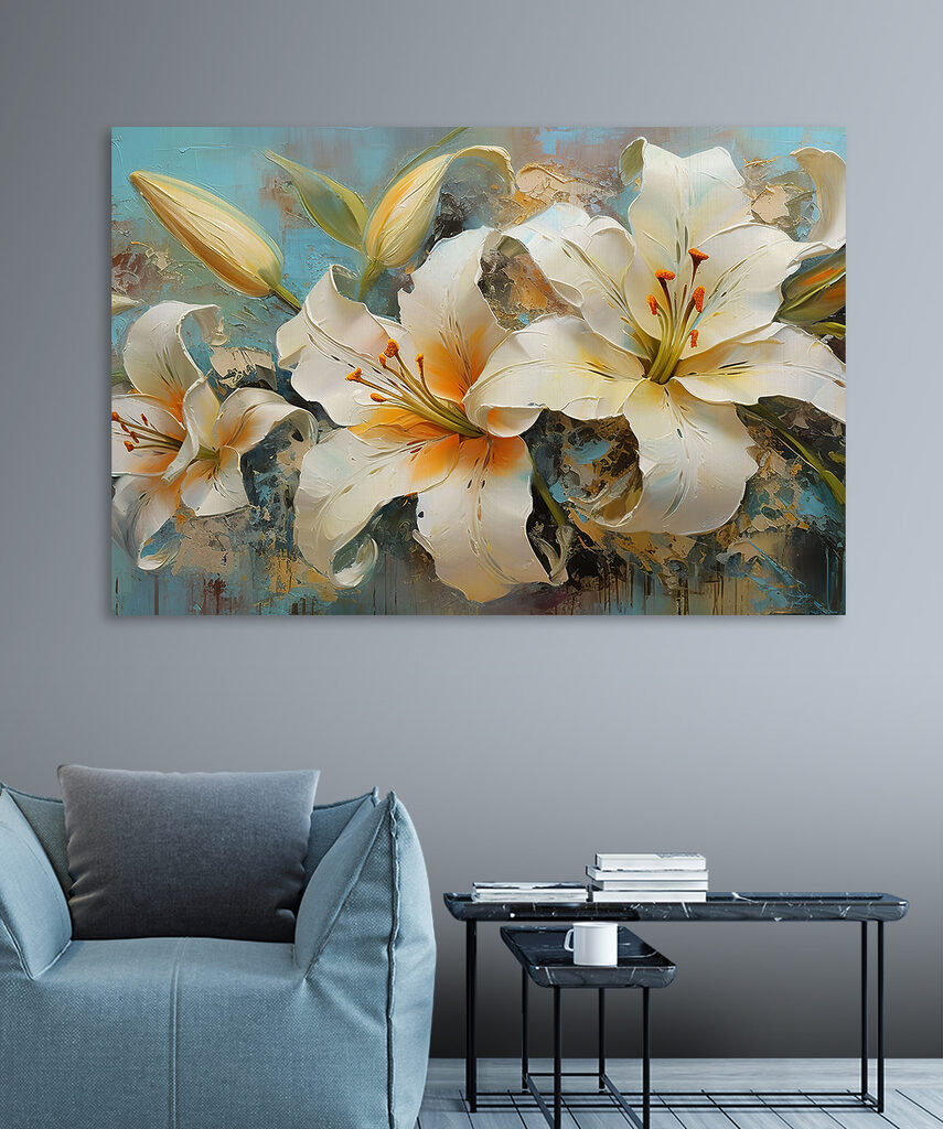 A painting of white flowers