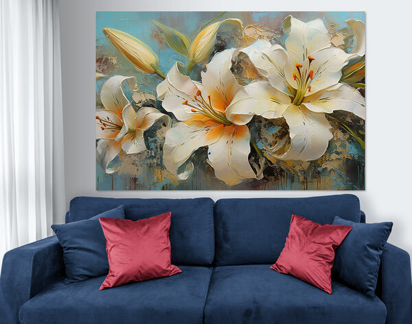 A painting of white flowers
