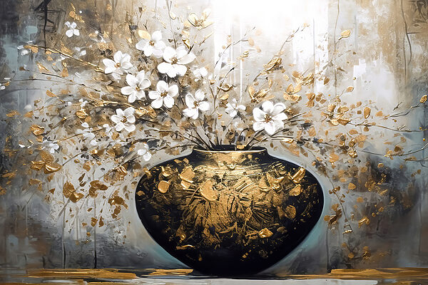 A painting of flowers in a vase