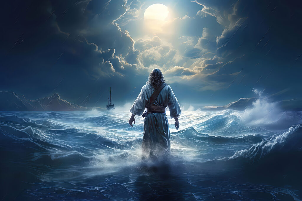 A man in a robe standing in the water