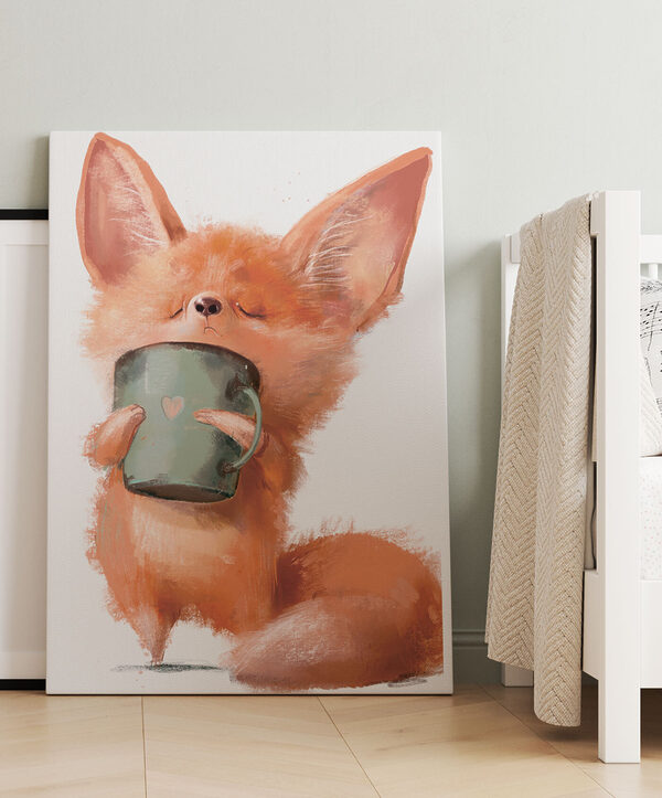 Cuadros Un zorro con una taza en la mano (SKU: s35008) Cuadros Cuadros Un zorro con una taza en la mano (SKU: s35008)
