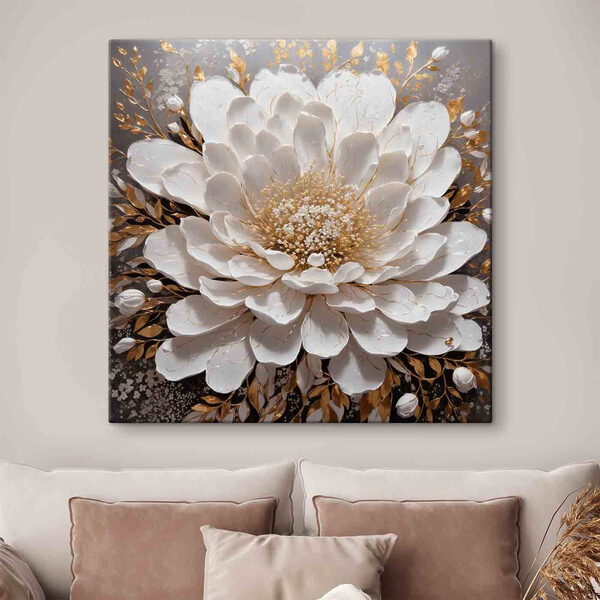 Cuadros Elegante flor blanca con toques metalizados (SKU: s35654) Cuadros Cuadros Elegante flor blanca con toques metalizados (SKU: s35654)