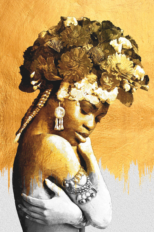A woman with flowers on her head
