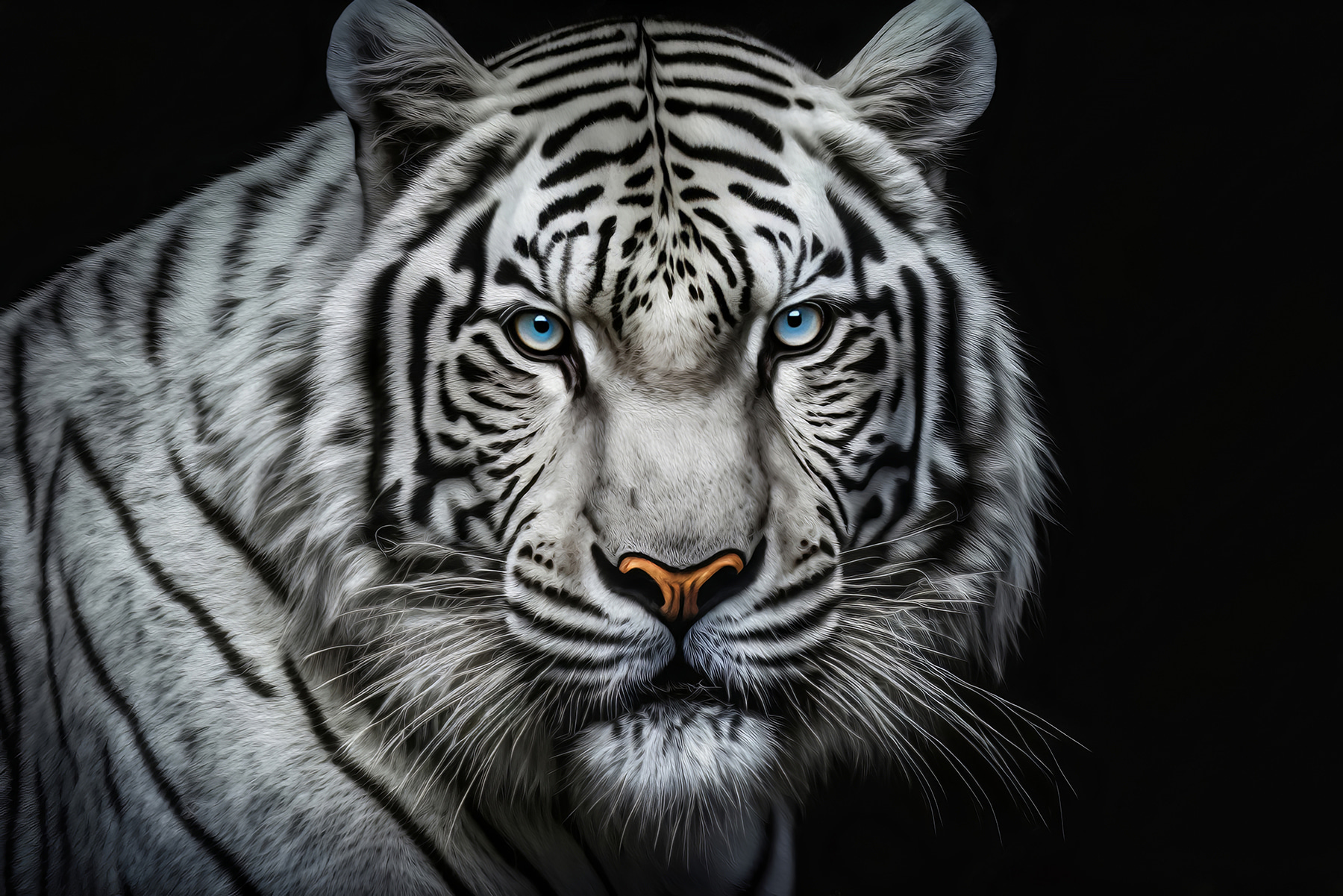 A white tiger with blue eyes