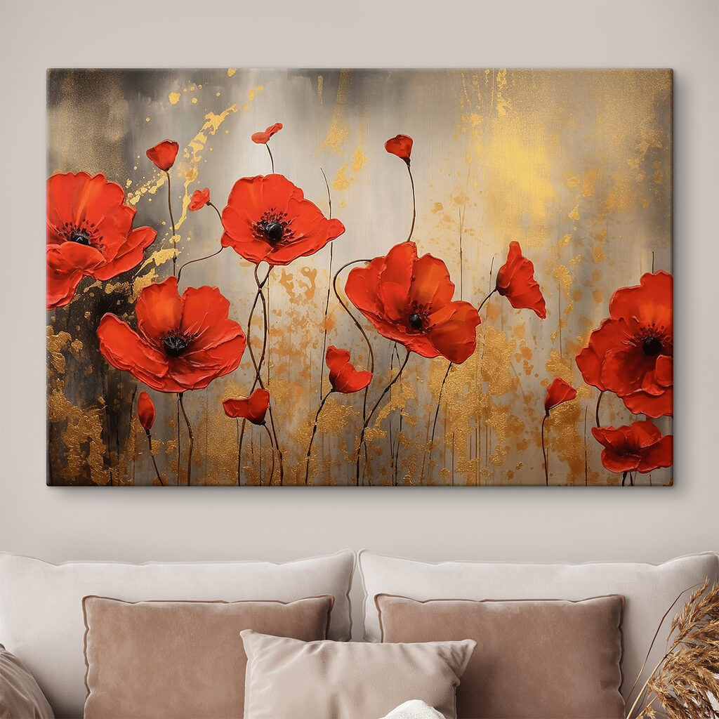 A painting of red flowers A painting of red flowers