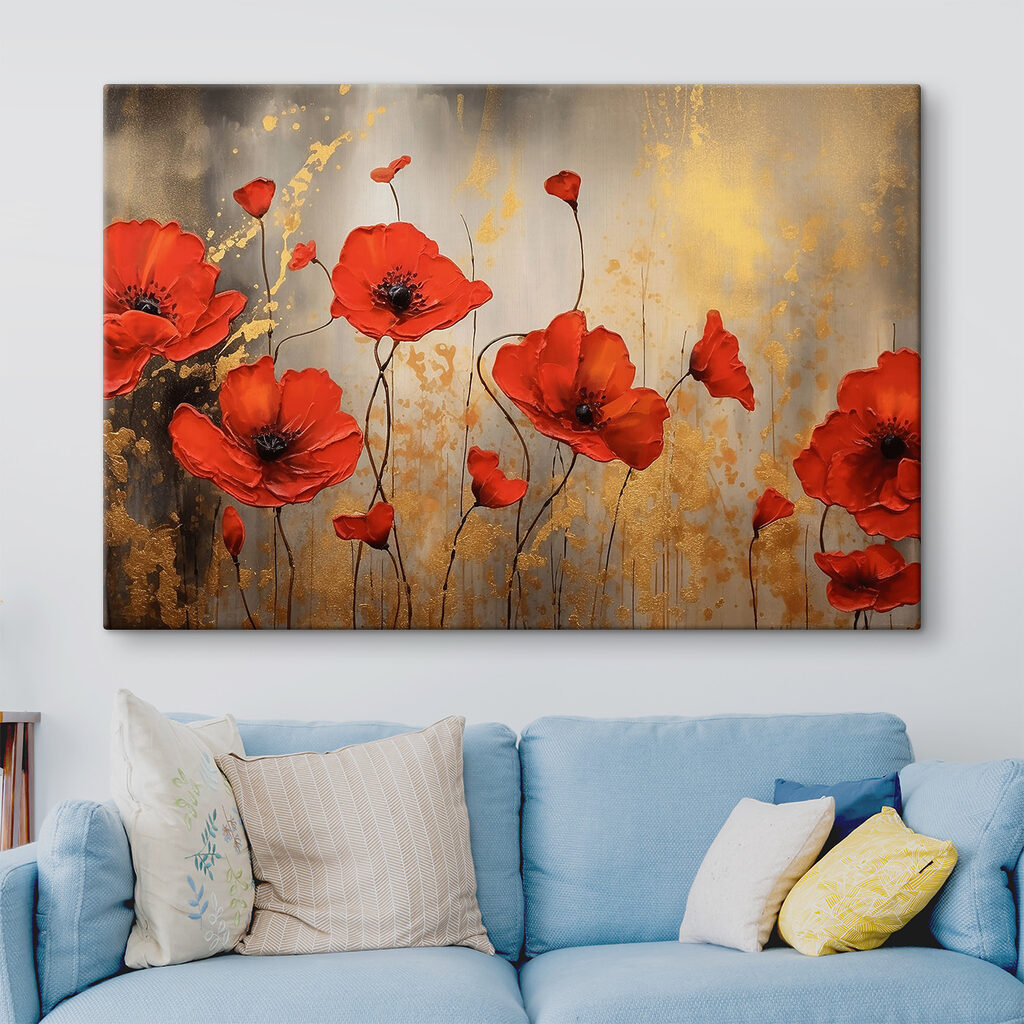 A painting of red flowers A painting of red flowers