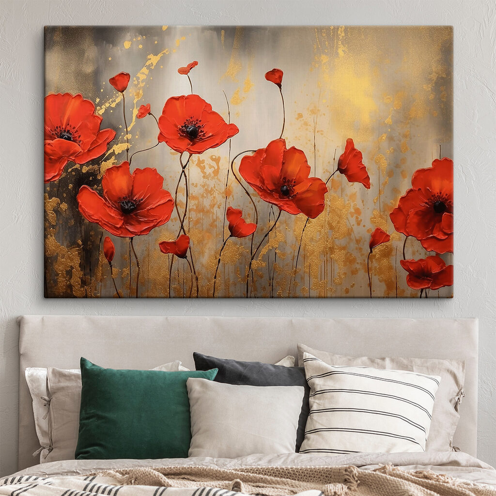 A painting of red flowers A painting of red flowers