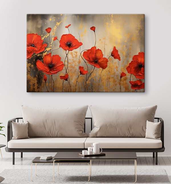 A painting of red flowers A painting of red flowers