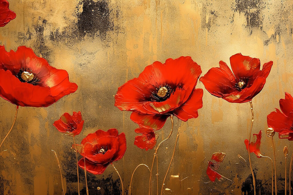 A painting of red flowers