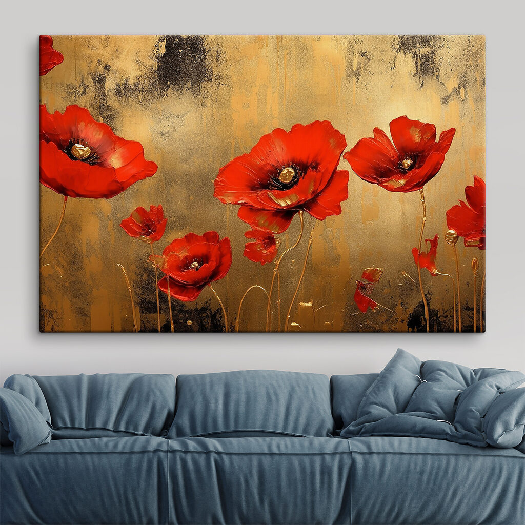 A painting of red flowers