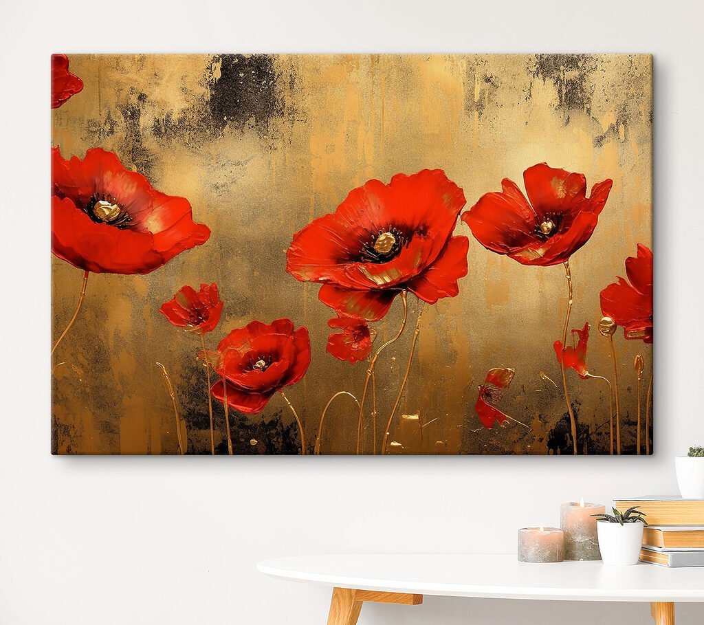 A painting of red flowers