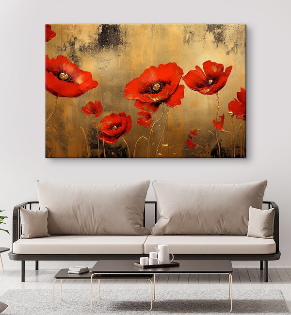 A painting of red flowers