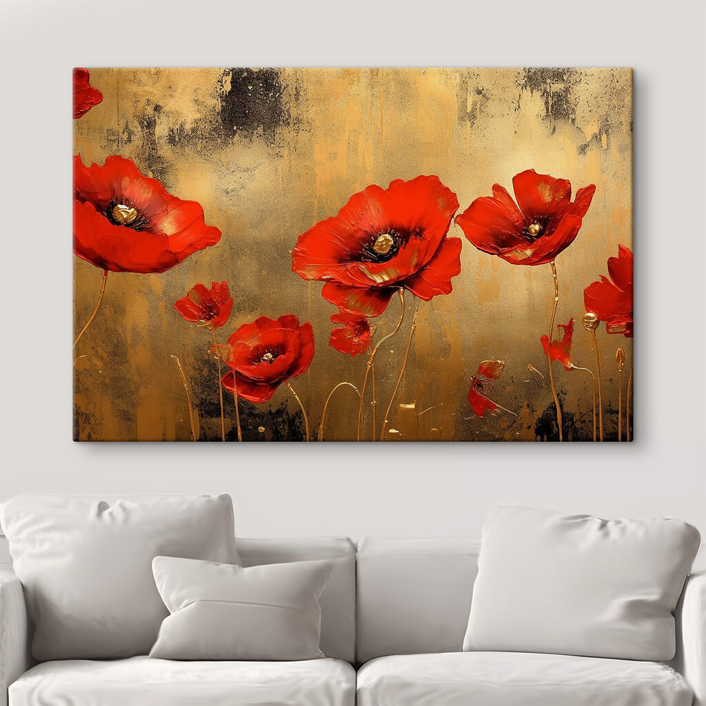 A painting of red flowers
