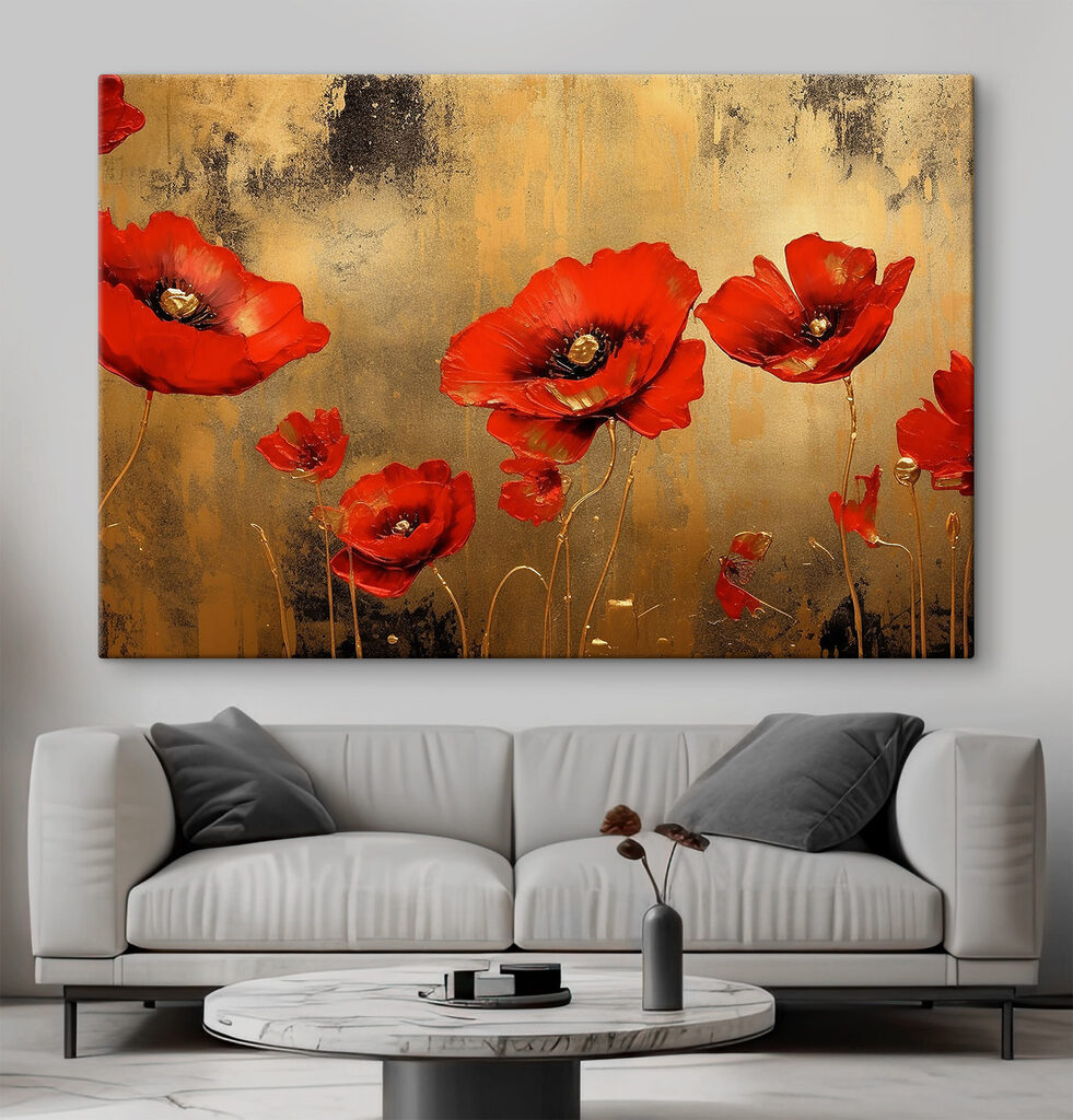 A painting of red flowers