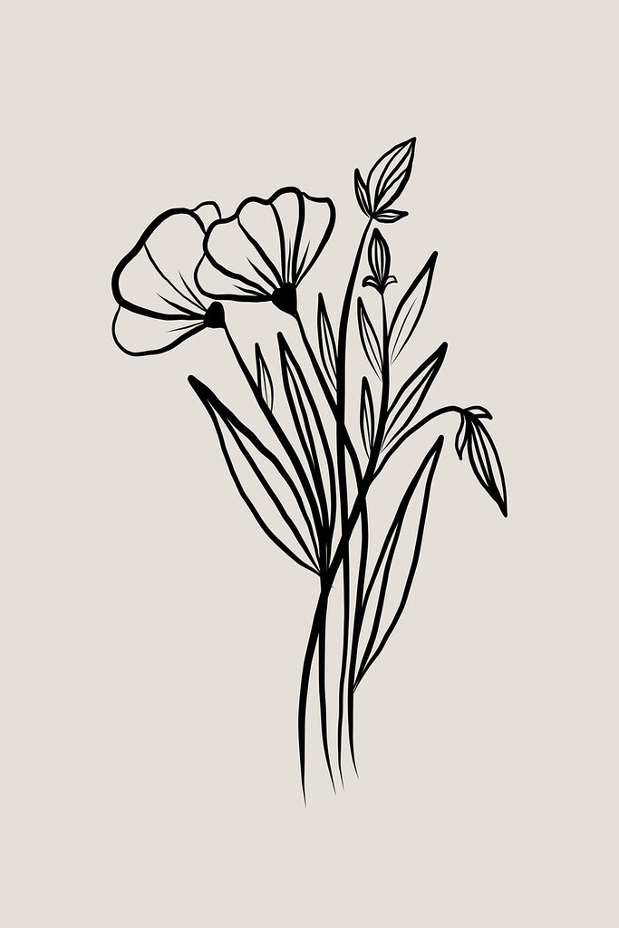 A drawing of flowers and leaves A drawing of flowers and leaves