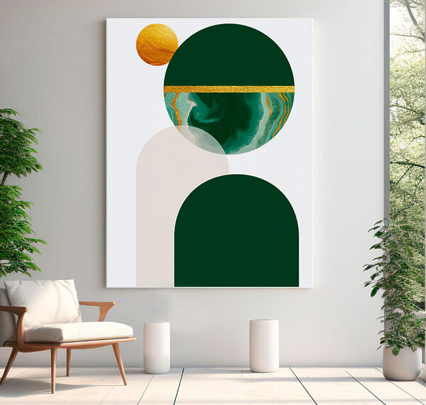Cuadros Armonía circular en verde y beige
