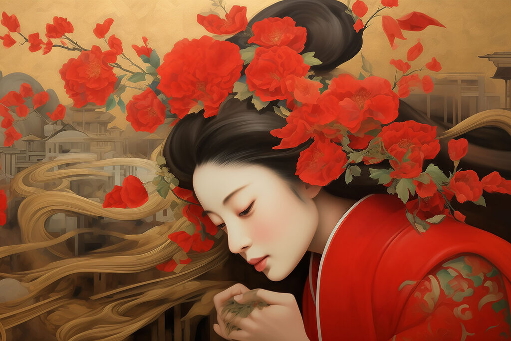A woman with flowers in her hair