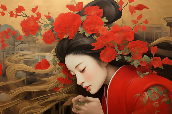 A woman with flowers in her hair