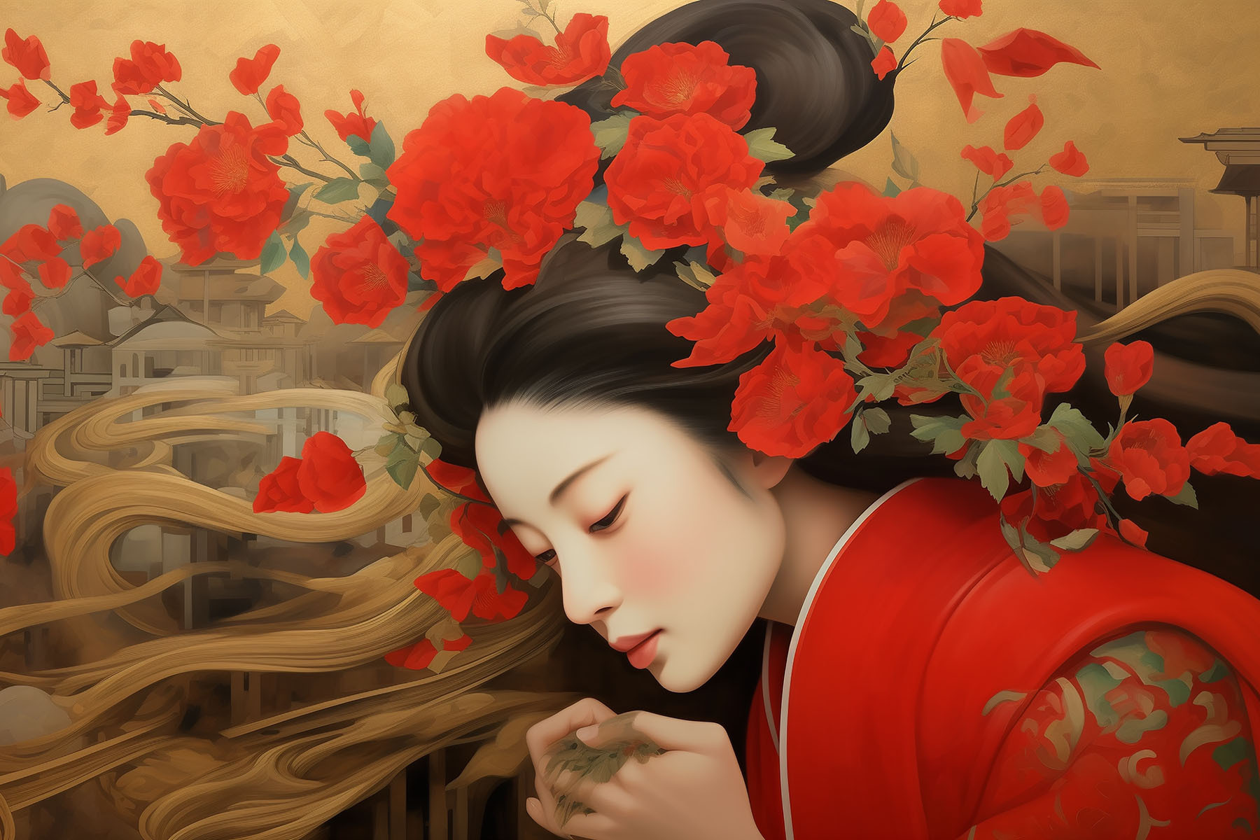 A woman with flowers in her hair